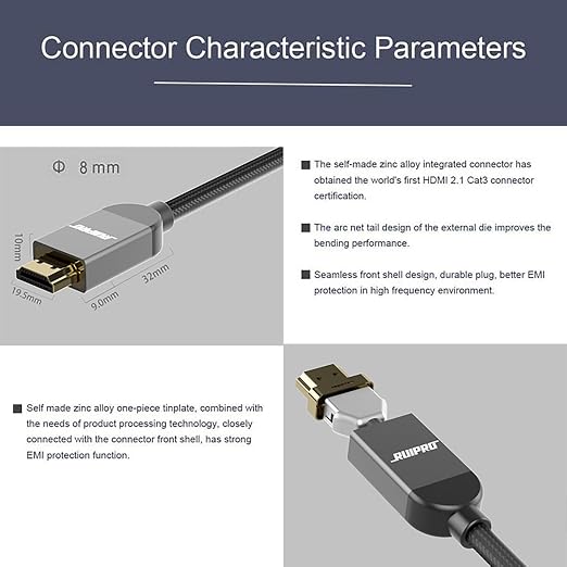 RUIPRO 8K HDMI Ultra High Speed Certified Cable 6 Feet 48Gbps 8K60Hz 4K120Hz - Image 4