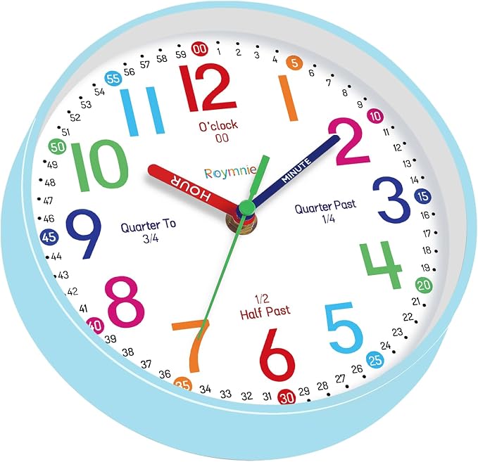 Roymnie Wall Clock 8 Inch for Kids Learning to Tell Time Easily Non Ticking - Image 8