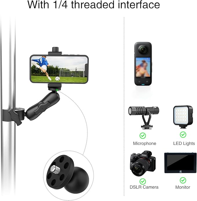 Taisioner Super Camera Clamp Mount 3.6" Socket Arm 360°Ball Head Magic Arm 1/4" - Image 2