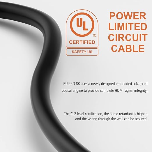 RUIPRO 8K HDMI Fiber Optic Cable CL2 Rated 50 Feet 48Gbps 8K60Hz 4K120Hz - Image 8