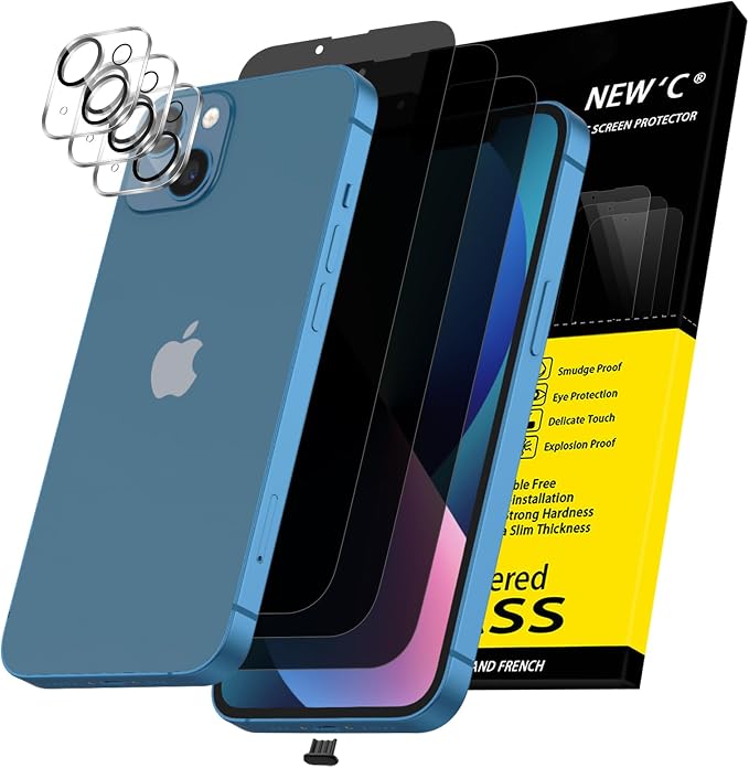 NEW'C 3x Privacy for iPhone 13 Screen Protector+ 3x Camera Lens Protector by NEWC