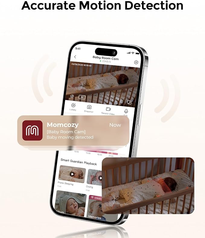 Momcozy Smart Baby Monitor, 2K HD Contact-Free Baby Camera, Table & Floor Stand - Image 3