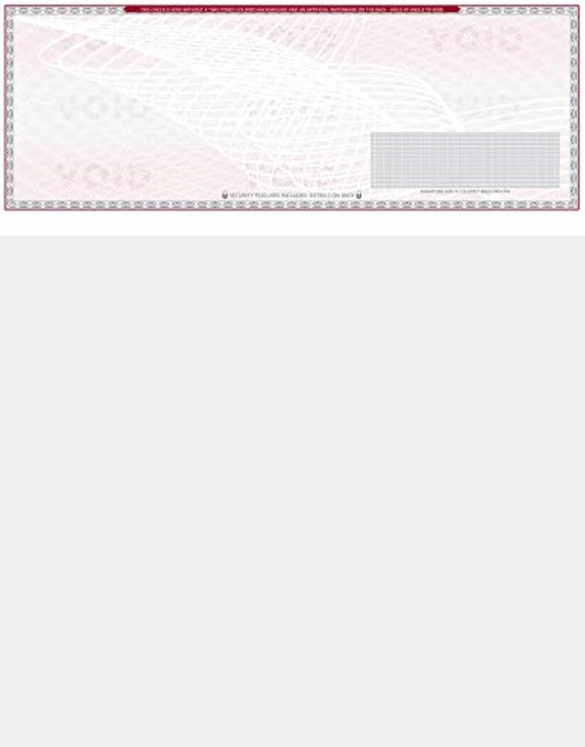 2000 Blank Check Stock - Check on Top Art Deco- Paper Weight # 70"High Security" Check Paper Grey/Red Art Deco