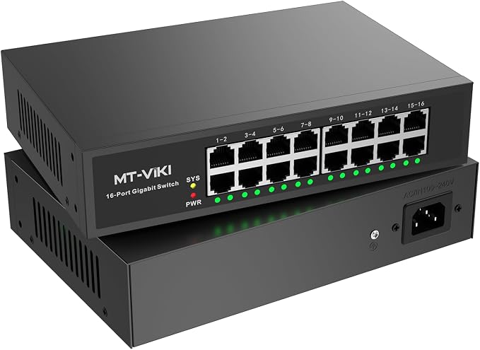 MT-VIKI16 Port Gigabit Ethernet Switch, Unmanaged Network Switch Splitter by MT-VIKI