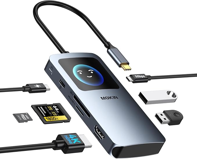 MOKiN 7 in 1 USB C Hub, 4K@60Hz Smart LED Docking Station by MOKiN
