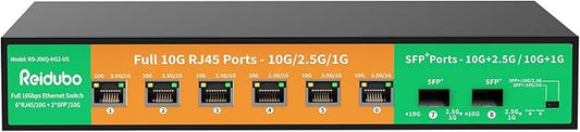8-Port 10Gb Ethernet Switch Unmanaged, 6 x 10G RJ45 Ports, 2 x 10G SFP+ Ports by ReiduboSecurityPoECameraSwitch