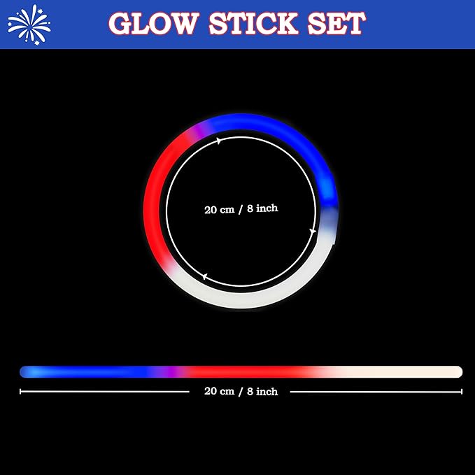 JOYIN 144 Pcs 4th of July Glow Sticks Bulk, Lightup Bracelet Necklace - Image 2