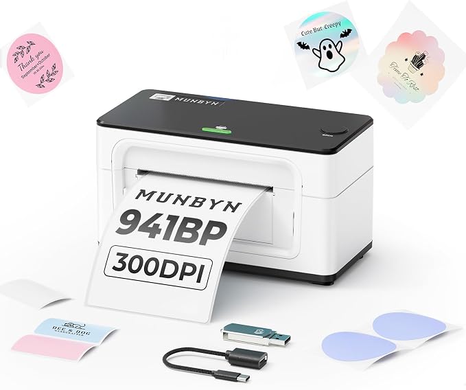 MUNBYN Bluetooth Thermal Label Printer 941BP, Wireless 300DPI 4x6 Shipping by MUNBYN