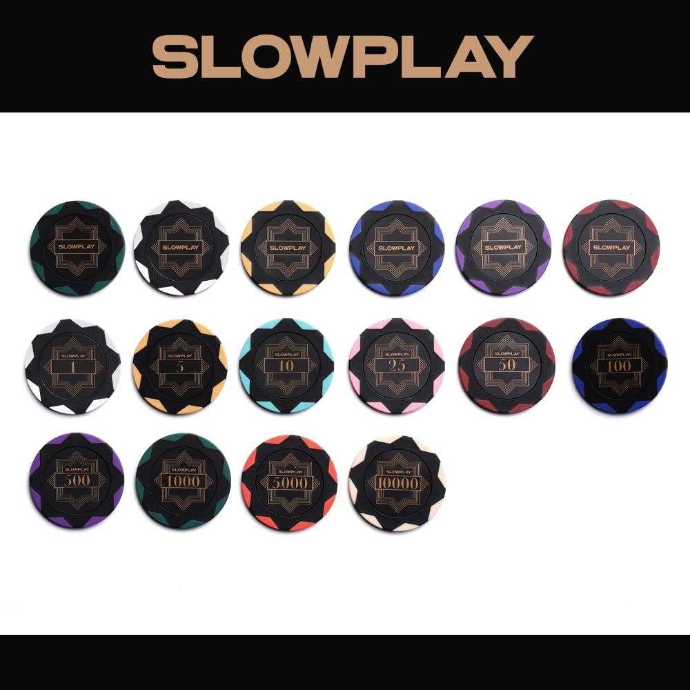 SLOWPLAY Nash Clay Poker Chips, 14 Grams Heavyweight Clay Composite, 40mm Large Chips in Bulk, Pack of 50 with Denomination of 5