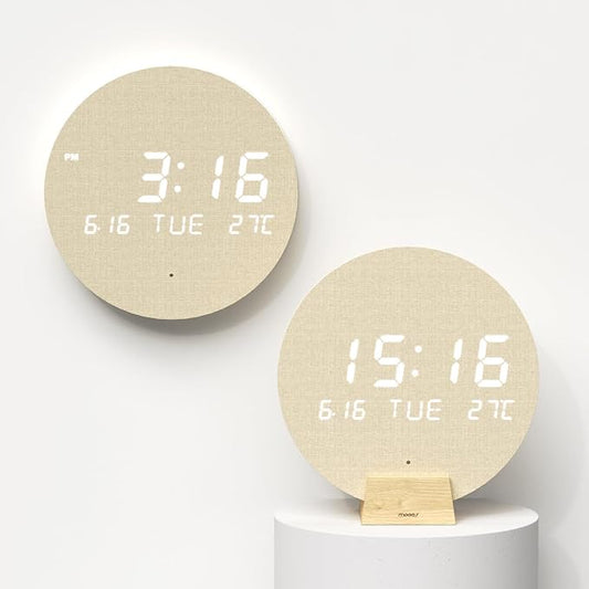 mooas Wood Moon Cordless Mini Digital LED Wall Clock, Temperature, Auto by mooas