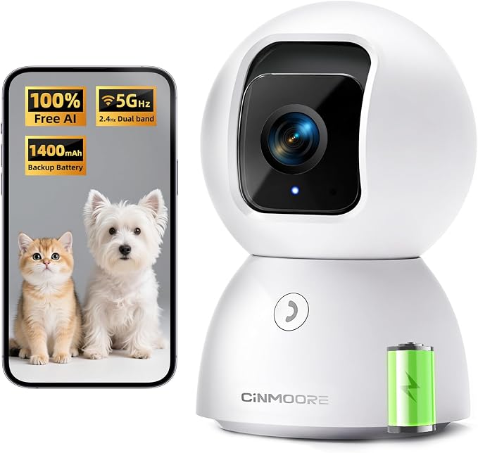 3K 5G Wi-Fi Security Camera Indoor, Backup Battery by Unknown