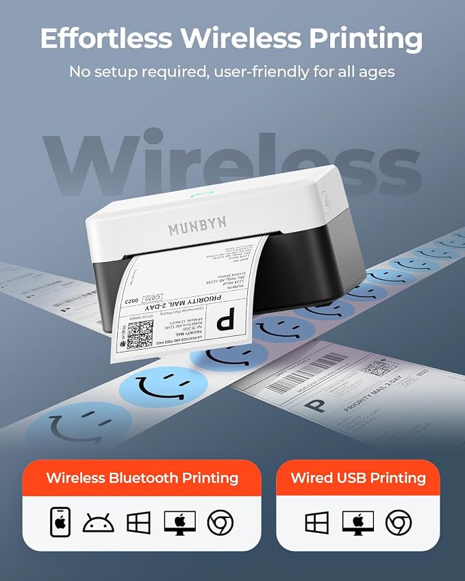 MUNBYN Bluetooth Thermal Label Printer RW403B, Wireless 4x6 Shipping Label - Image 2