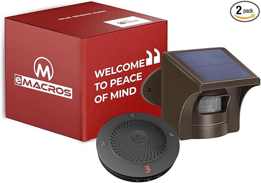 eMACROS Non-APP Wireless Driveway Alarm — 1/2 Mile Solar Motion Sensor by eMACROS