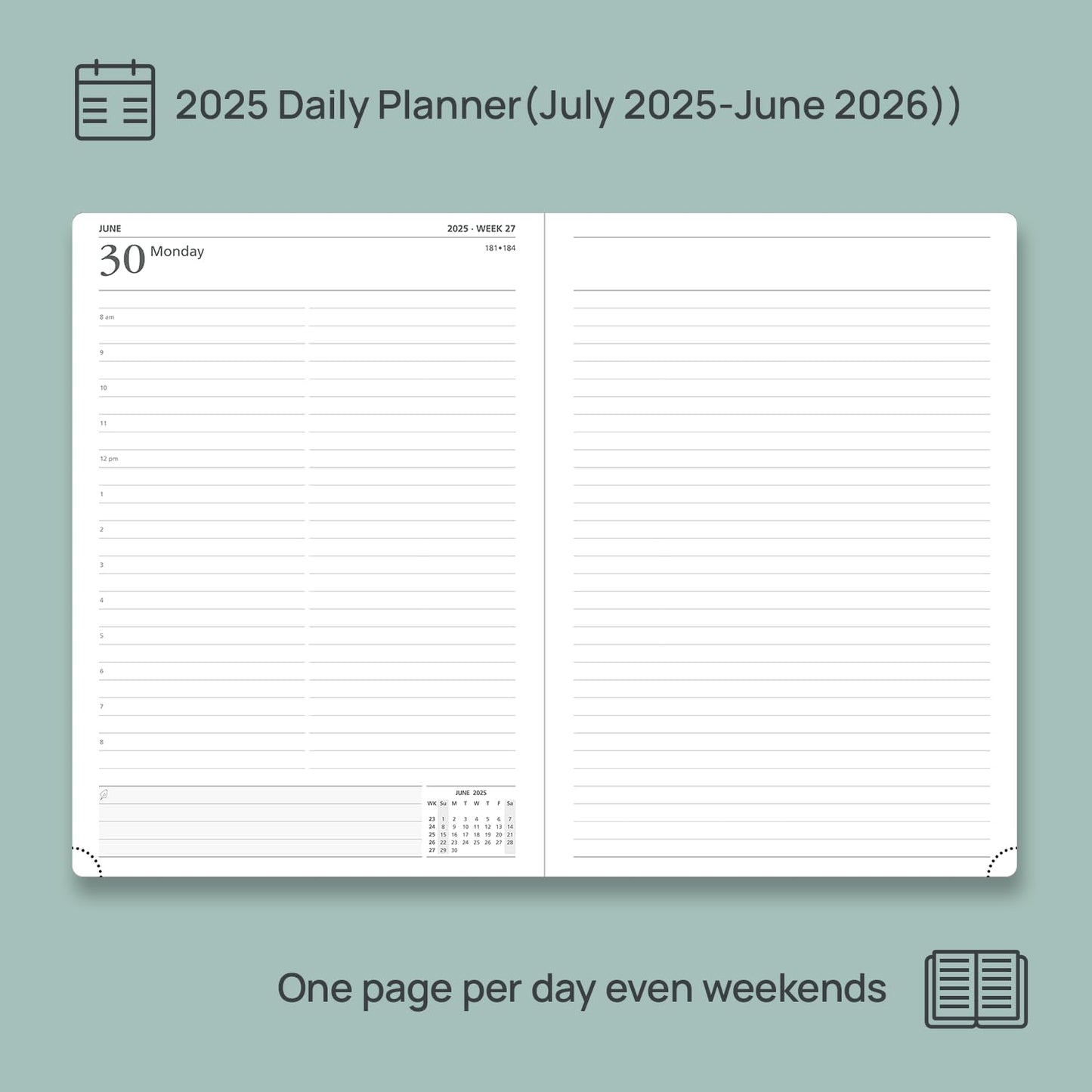 POPRUN 2025-2026 Daily Planner One Page Per Day (Large - 8.25'' x 12'') - Academic Calendar (July 2025 - June 2026), 2025 Day Appointment Book with Monthly Tabs, Hardcover - Light Yellow