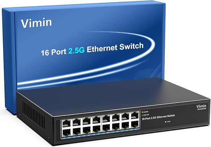 16 Port 2.5G Switch Unmanaged, Vimin 16 Port 2.5GB Base-T Ethernet Switch by Vimin