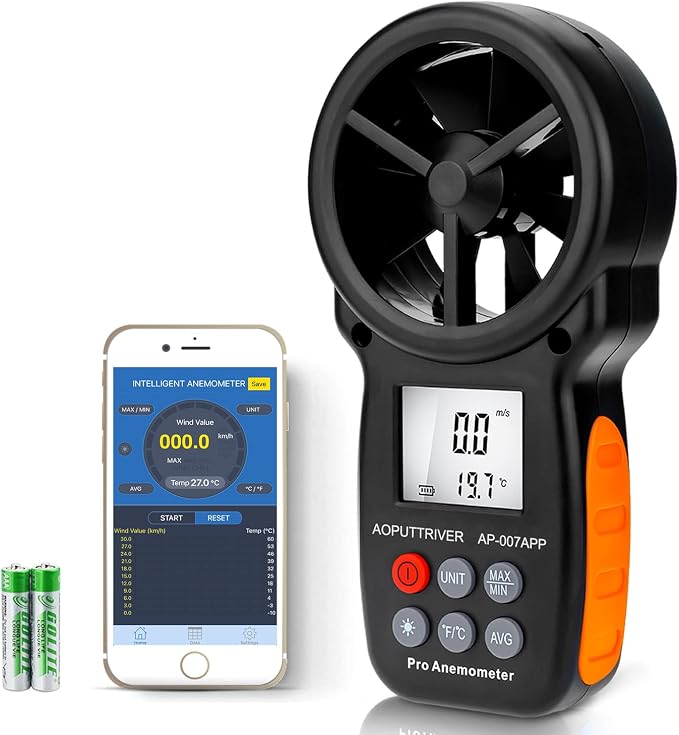 Digital Anemometer Bluetooth, Air Flow Velocity Meter Measuring Wind by AOPUTTRIVER