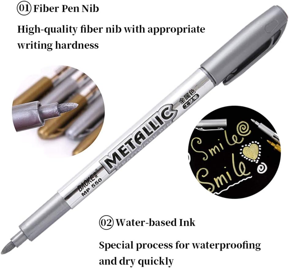 MYARTOOL Metallic Marker Pens, Gold and Silver Metallic Permanent Markers for Artist Illustration, Crafts, Gift Card Making, Scrapbooking, Fabric, DIY Photo Album, Value Set of 8
