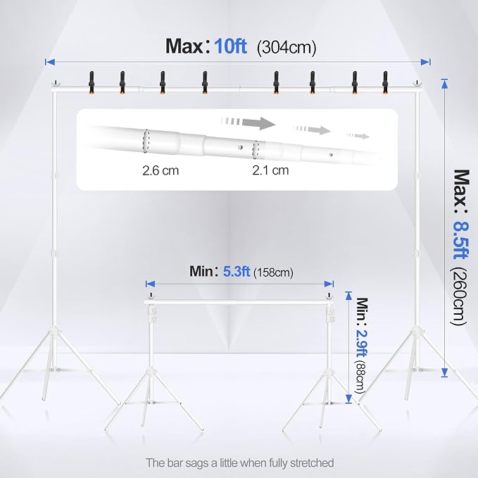 EMART Backdrop Stand 10x8.5ft Photo Studio Adjustable Background Stand Support - Image 2