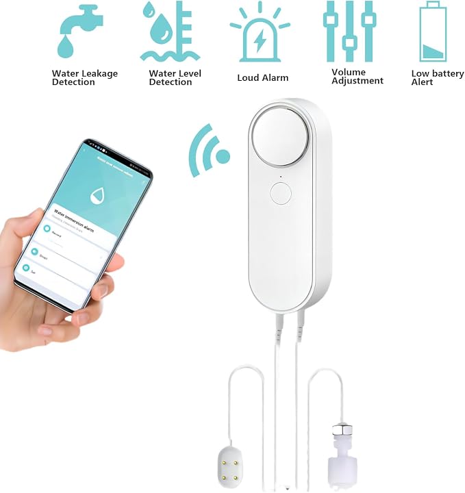 Mengshen WiFi Water Leak & Water Level Detector, 2-in-1 Tuya Smart Sensor Alarm - Image 2