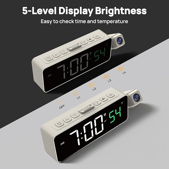 Netzu Projection Alarm Clock for Bedroom Ceiling, Small Compact Plug-in Digital - Image 4
