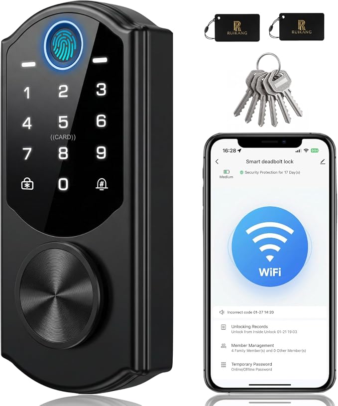Keyless Entry Door Lock with Built-in WiFi, Fingerprint Smart Lock by RUIKANGPOWER