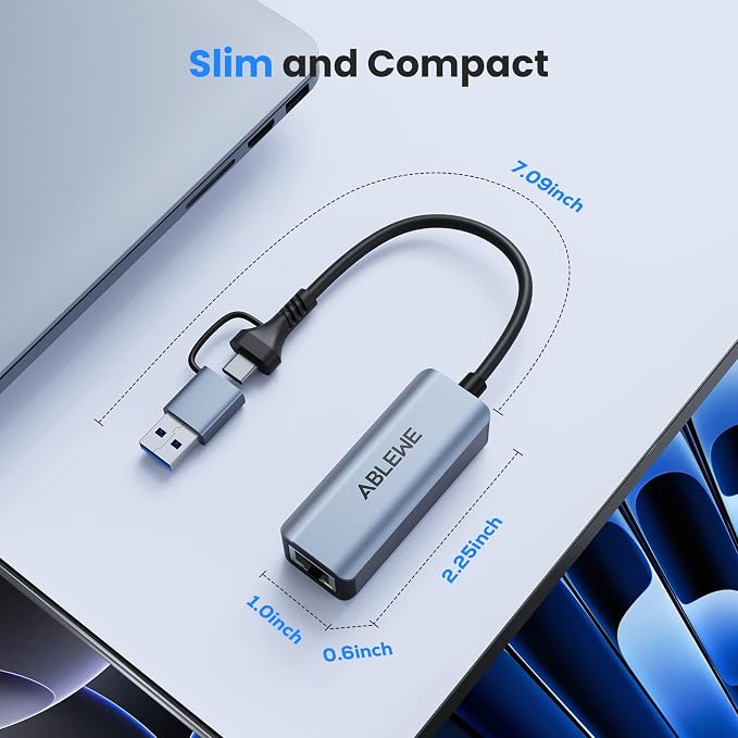 USB to Ethernet Adapter, ABLEWE USBC/USB 3.0 to RJ45 Gigabit LAN Network Adapter - Image 7