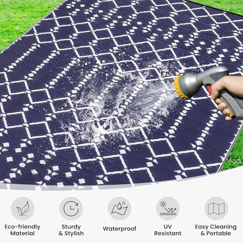 Smiry Outdoor Rug 8x10 ft Waterproof Reversible Boho Mat - Image 2