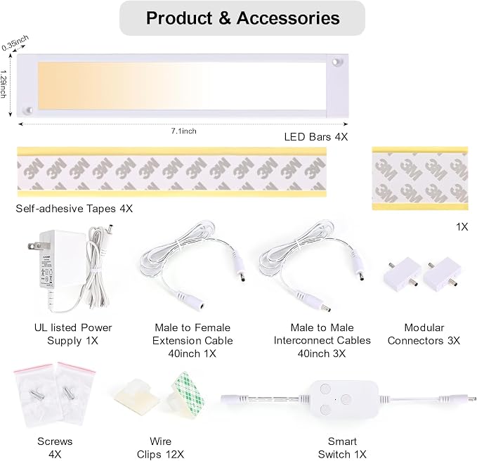 4pack 7inch Dimmable LED Kitchen Light Kit, 2700-6000K Smart Closet Cabinet - Image 2