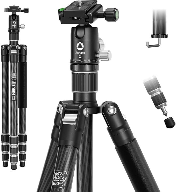 Carbon Fiber Camera Tripod, 1/4" Arca QR Plate, Compact Lightweight Travel by Jishane