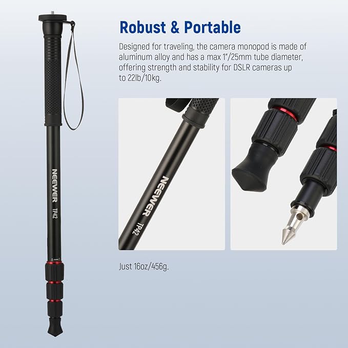 NEEWER 66.5" Camera Monopod Stand, Lightweight Aluminum Travel Selfie Stick - Image 2