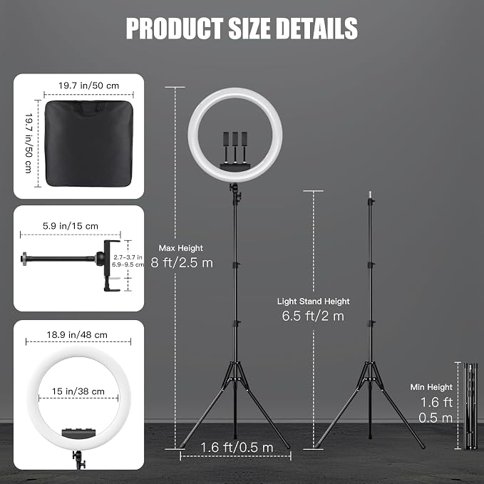 Ring Light with Stand and Phone Holder, Professional LED Circle Light with 78" - Image 4