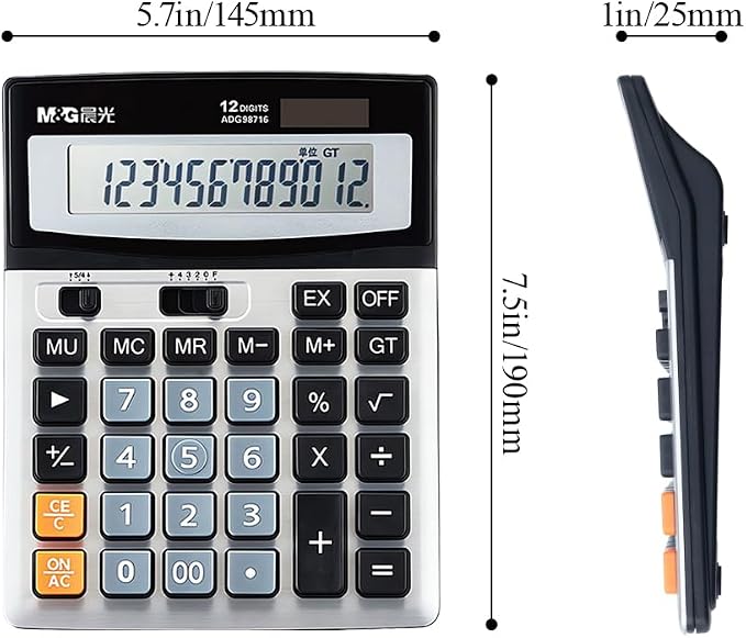 M&G Desk Calculator 12 Digit Extra Large LCD Display Calculators, Dual Solar - Image 6