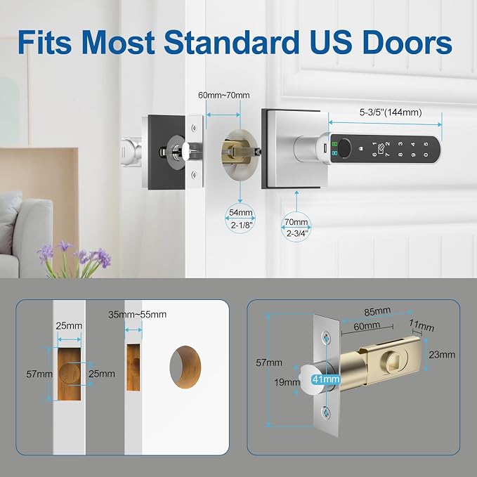 BIWIBON Fingerprint Door Lock, 5 in 1 Finger Print Door Knob - Image 7