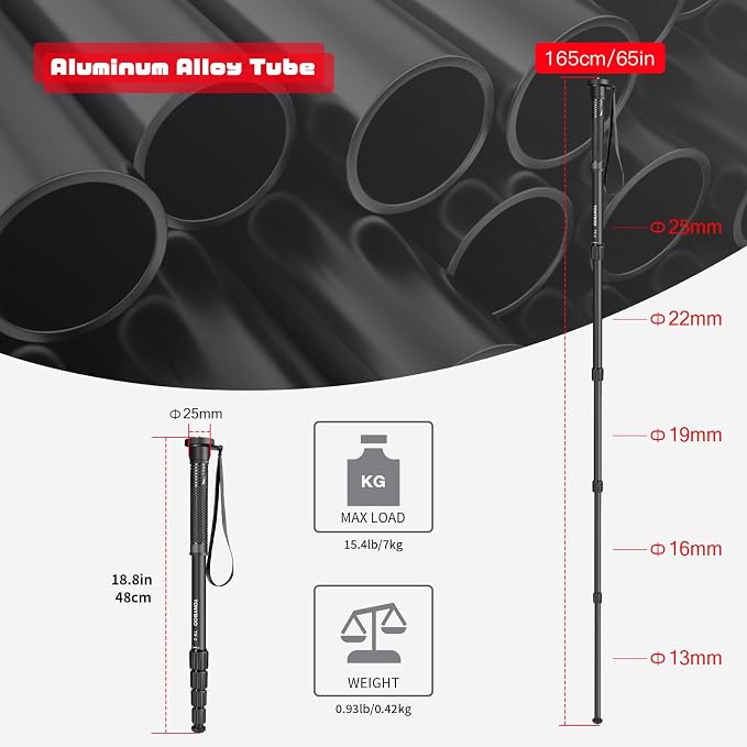 TONYBOO 65” Aluminum Camera Monopod, Lightweight & Portable, 5-Section Travel - Image 3