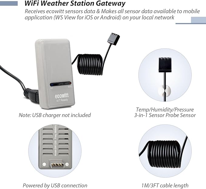 ECOWITT GW1206 Soil Moisture Tester Kit, Includes GW1200 IoT Wi-Fi Gateway and - Image 2