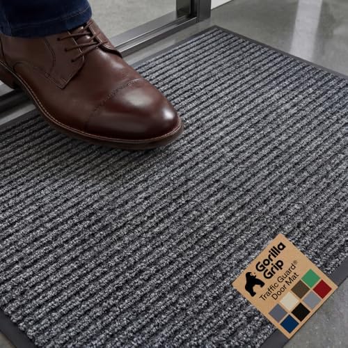 GORILLA GRIP Traffic Guard Indoor Outdoor Heavy Duty Door Mat, 29x17 Gray by GorillaGrip