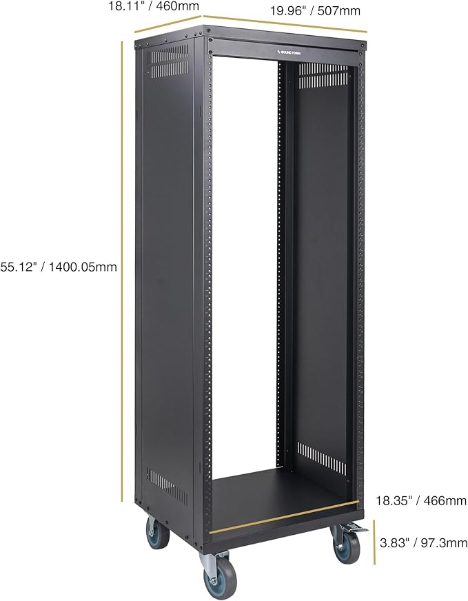Sound Town 30U Universal Steel Rack, w/Mesh Doors, Locking Casters, Vented Side - Image 7