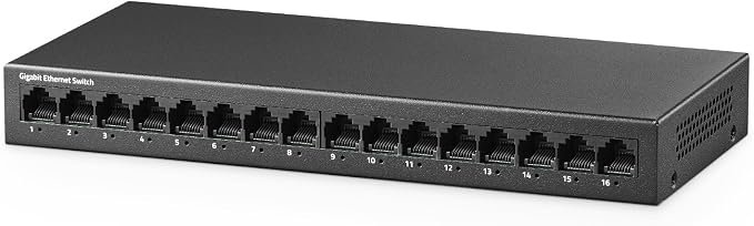 16 Port Gigabit Switch, 16 x 100/1000Mbps Ports, Metal Unmanaged Fanless Pluy by YuLinca
