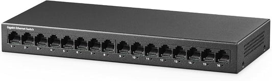 16 Port Gigabit Switch, 16 x 100/1000Mbps Ports, Metal Unmanaged Fanless Pluy by YuLinca