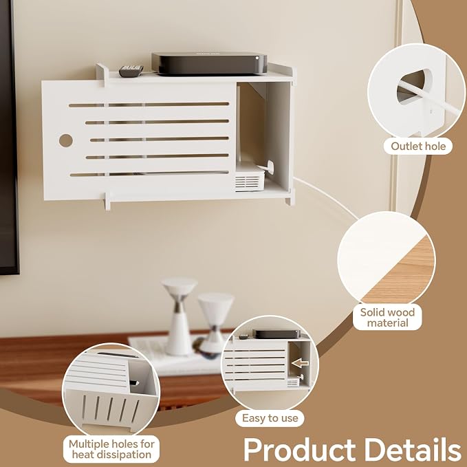 Wooden WiFi Router Storage Box Hider Shelf, Decorative Projector Box Hider Rack - Image 3