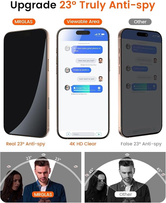 MRGLAS TOP 9H+ Glass 4 Packs for iPhone 12 Pro Max Privacy Screen Protector - Image 3