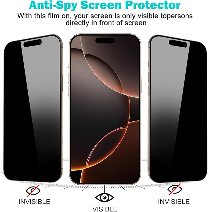 PEHAEL 3+3 Pack for iPhone 16 Pro Max Privacy Screen Protector - Image 4
