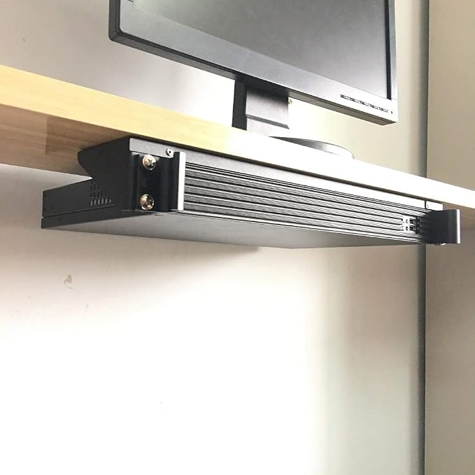 1U Steel Vertical Wall Mount Rack and Horizontal Under Desk PC Mount Bracket - Image 2