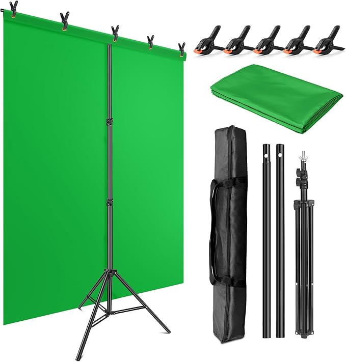 Green Screen Backdrop Kit with Stand, 5X6.5ft Portable Green Screen Backdrop by JEBUTU