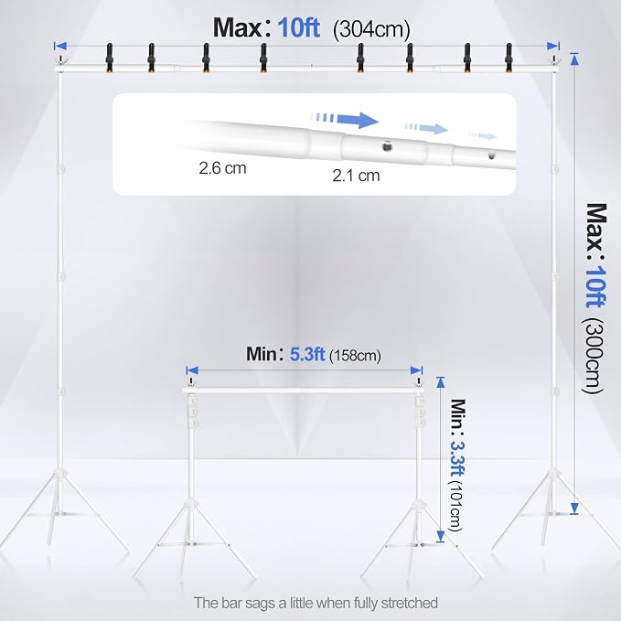 EMART Backdrop Stand 10x10ft Photo Studio Adjustable Background Stand Support - Image 2