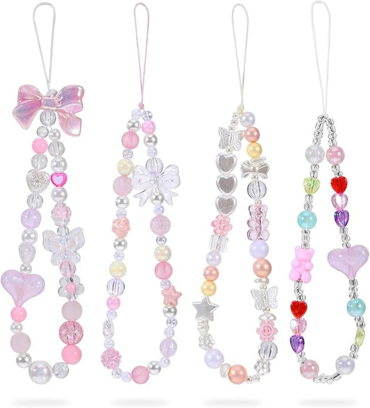 Pink Beaded Phone Wrist Straps, Y2K Phone Case Charms Camera Charm Strap by Unknown
