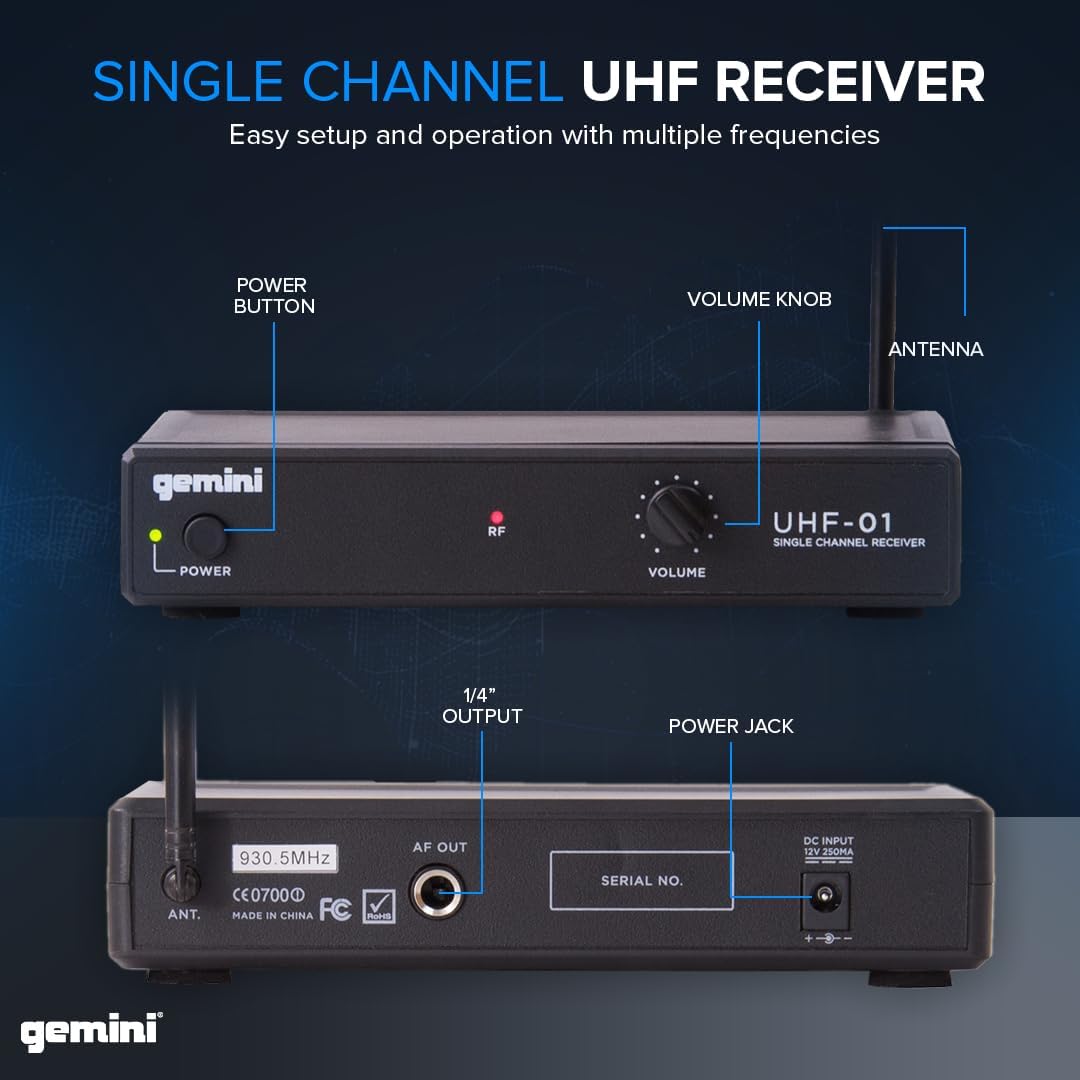 Gemini Sound UHF-01HL-F2 - Professional UHF Wireless Lavalier & Headset Microphone System with Superior Voice Clarity for Speaking, Teaching, and Performances