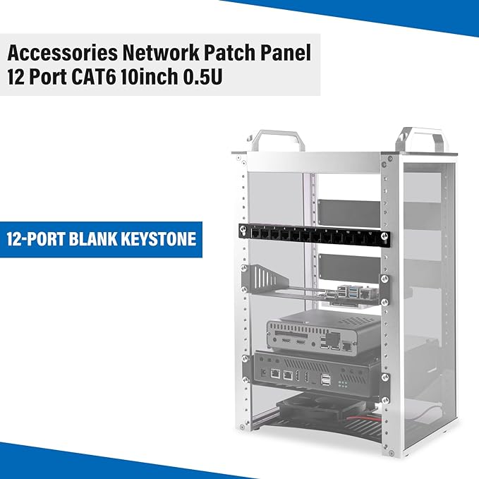 GeeekPi 12 Port Patch Panel, 10inch 0.5U CAT6 Network Patch Panel - Image 2
