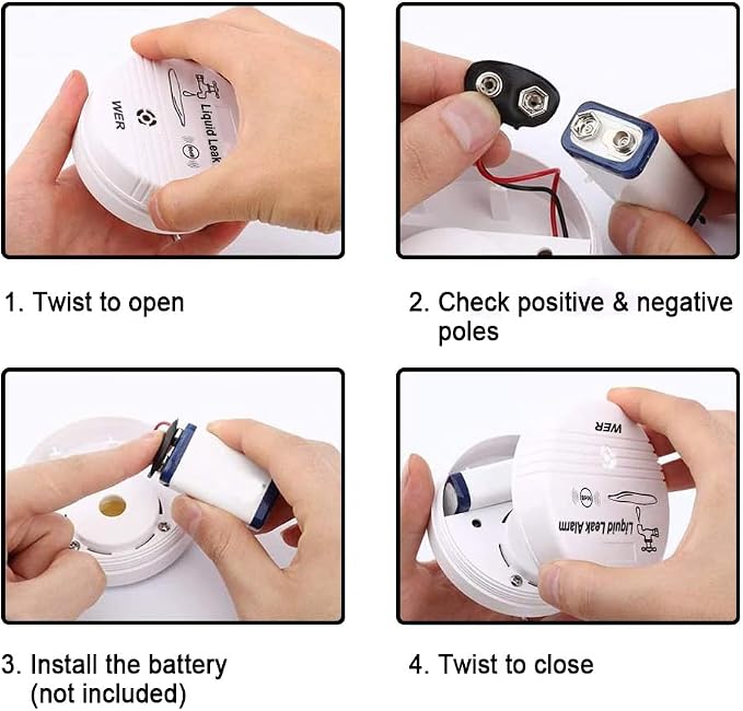 WER Water Leak Alarm Sensor, Battery Operated Leak Alert, 90dB Water Detector - Image 3