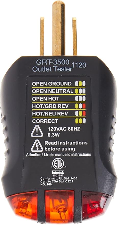 Gardner Bender GRT-3500 Outlet Receptacle Tester & Circuit Analyzer, Indicates - Image 3
